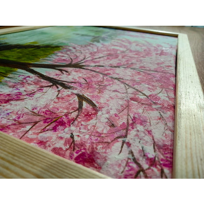 Marzena Dymek - obrazy akryl - GOTOWY PEJZAŻ NA PREZENT - RĘCZNIE MALOWANY OBRAZ PULS W RÓŻU Z RAMĄ I MOTTO foto #1