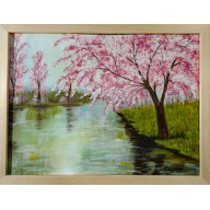 GOTOWY PEJZAŻ NA PREZENT - RĘCZNIE MALOWANY OBRAZ PULS W RÓŻU Z RAMĄ I MOTTO