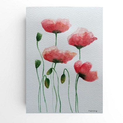 Maki -  akwarela formatu A5, Paulina Lebida, obrazy akwarela