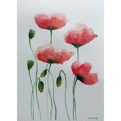 Paulina Lebida - obrazy akwarela - Maki -  akwarela formatu A5 foto #1