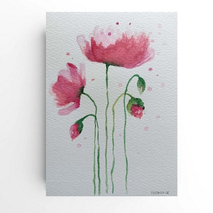 Maki -  akwarela formatu A5, Paulina Lebida, obrazy akwarela