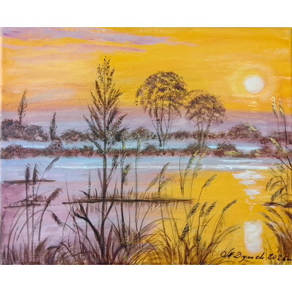 KLASYCZNY PEJZAŻ W ELEGANCKIM WYDANIU MALOWANY NA PŁÓTNIE -W ZŁOCISTYCH REFLEKSACH, Marzena Dymek, obrazy akryl