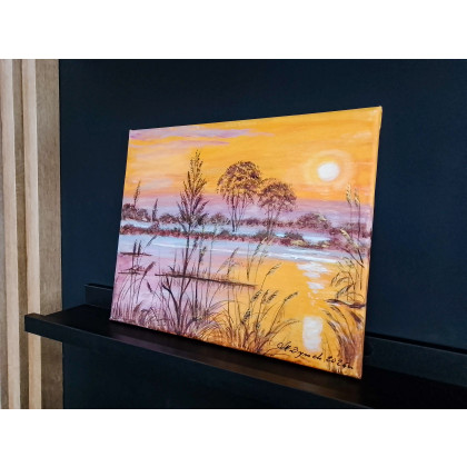 Marzena Dymek - obrazy akryl - KLASYCZNY PEJZAŻ W ELEGANCKIM WYDANIU MALOWANY NA PŁÓTNIE -W ZŁOCISTYCH REFLEKSACH foto #2