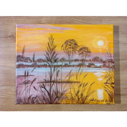 Marzena Dymek - obrazy akryl - KLASYCZNY PEJZAŻ W ELEGANCKIM WYDANIU MALOWANY NA PŁÓTNIE -W ZŁOCISTYCH REFLEKSACH foto #4