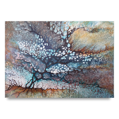 Nowoczesna abstrakcja wykonana metodą pouringu 50x70, Elżbieta Hanarz, obrazy akryl