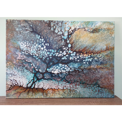 Elżbieta Hanarz - obrazy akryl - Nowoczesna abstrakcja wykonana metodą pouringu 50x70 foto #1