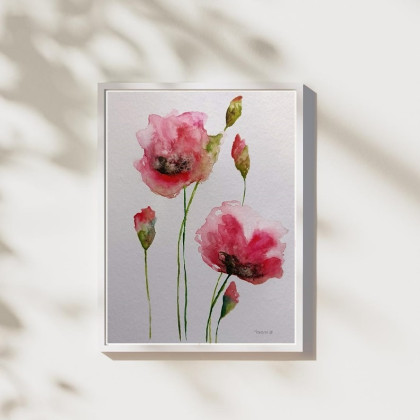 Maki-  akwarela  formatu 32/24 cm, Paulina Lebida, obrazy akwarela