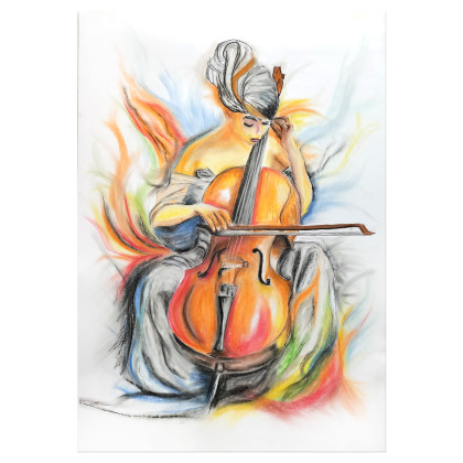 Rysunek pastelowy – wiolonczelistka, 100×70 cm, Grzegorz Zalewski, pastele suche