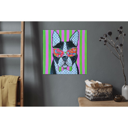 Yulia Szczerbak - obrazy akryl - Obraz ręcznie malowany akrylami Płótno na tekturze Pies Buldog 30x30 cm foto #3