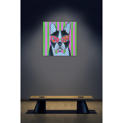 Yulia Szczerbak - obrazy akryl - Obraz ręcznie malowany akrylami Płótno na tekturze Pies Buldog 30x30 cm foto #4