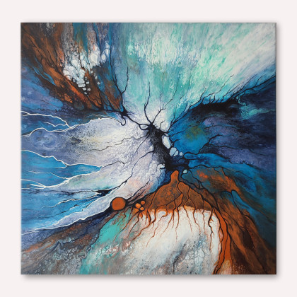 Abstrakcja Nowoczesna Pouring 70x70, Elżbieta Hanarz, obrazy akryl
