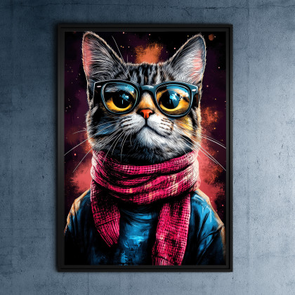 Hipsterski Kot Edzik - grafika na plakacie na A3, Justyna Jaszke, plakaty