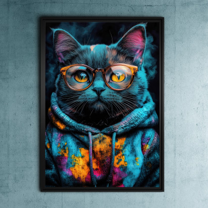 Hipsterski Kot Hubi - grafika na plakacie na A3, Justyna Jaszke, plakaty