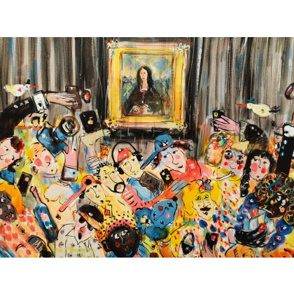 Mona Lisa w Luwrze..., Dariusz Grajek, olej + akryl