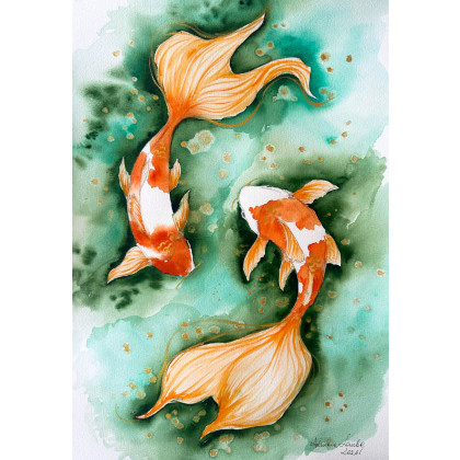 Rybki Koi, Adriana Laube, obrazy akwarela