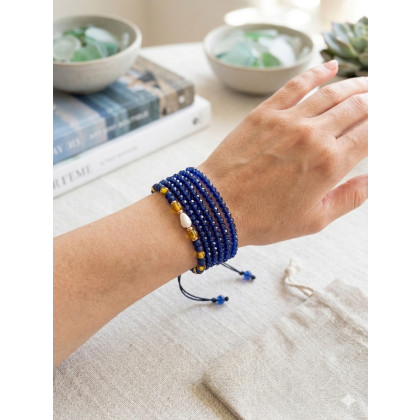 Bransoletka Boho z Naturalną Muszlą i Lapis Lazuli Koraliki Szklane - Handmade, unikatart, bransoletki