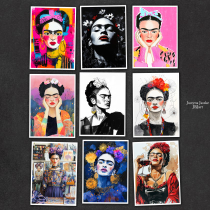 Być jak Frida 1 - zestaw 9 grafik 15x21 cm, Justyna Jaszke, Grafika cyfrowa