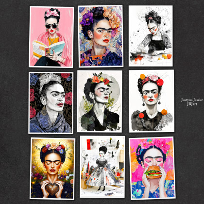 Być jak Frida 3 - zestaw 9 grafik 15x21 cm, Justyna Jaszke, Grafika cyfrowa