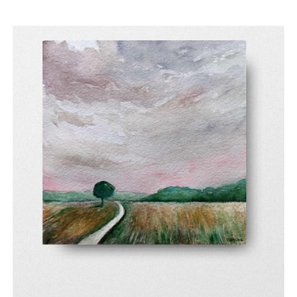 Pejzaż - akwarela formatu 20/20 cm, Paulina Lebida, obrazy akwarela