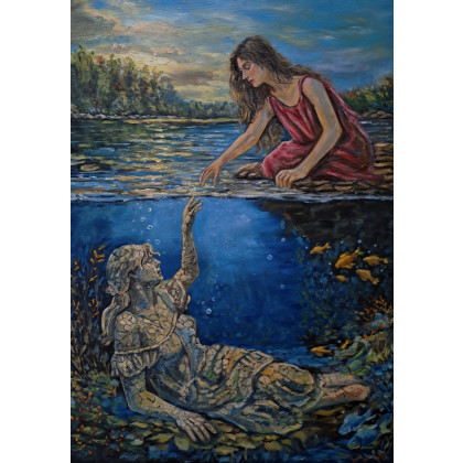 Obraz olejny, ręcznie malowany, surrealizm, kobieta, natura, KingaOilArt, obrazy olejne