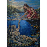 OBRAZ OLEJNY, RĘCZNIE MALOWANY, SURREALIZM, KOBIETA, NATURA