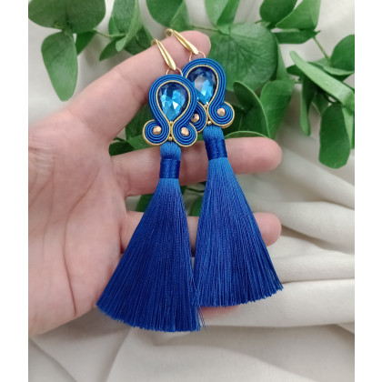 Długie kolczyki z chwostami, niebieskie kobaltowe chwosty klipsy sztyfty soutache sutasz, Soutacheria, kolczyki