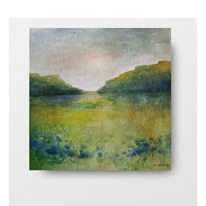 Łąka- akwarela formatu 20/20 cm, Paulina Lebida, obrazy akwarela