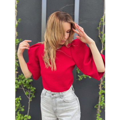 Marta Hajduk-Pawlica - bluzki - Red - muślinowa bluzka z rozkloszowanymi rękawkami foto #1