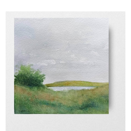 Pejzaż- akwarela formatu 20/20 cm, Paulina Lebida, obrazy akwarela