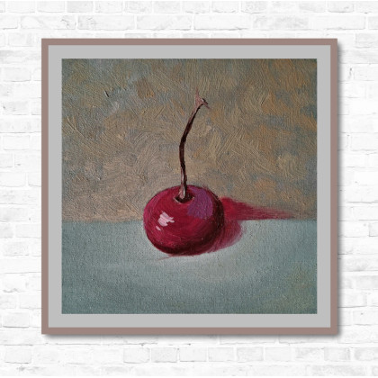 Yulia Szczerbak - obrazy olejne - Obraz na płótnie ręcznie malowany farbami olejowymi Czereśnia 15x15 miniaturowy foto #2