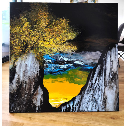 Felix Guenther - obrazy akryl - Cliff with tree foto #1