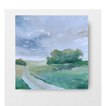 Pejzaż- akwarela formatu 20/20 cm, Paulina Lebida, obrazy akwarela