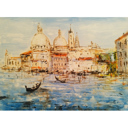 Gondola i Wenecja..., Dariusz Grajek, olej + akryl