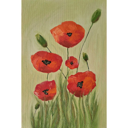 Obraz na płótnie ręcznie malowany farbami olejowymi Maki 20x30 miniaturowy, Yulia Szczerbak, obrazy olejne
