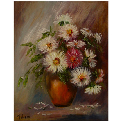 Letni bukiet astry obraz olejny 44cm-35cm, Grażyna Potocka, obrazy olejne