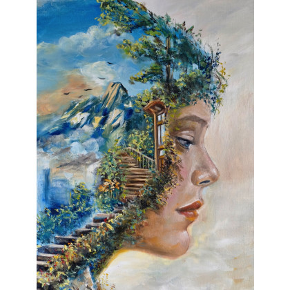 KingaOilArt - obrazy olejne - Droga do siebie - obraz olejny 60x60 cm, surrealizm, kobieta, natura foto #2