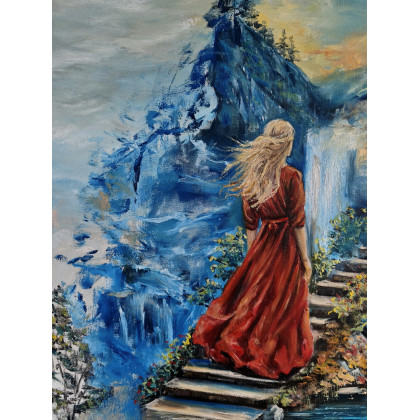 KingaOilArt - obrazy olejne - Droga do siebie - obraz olejny 60x60 cm, surrealizm, kobieta, natura foto #3