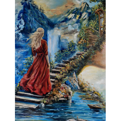 KingaOilArt - obrazy olejne - Droga do siebie - obraz olejny 60x60 cm, surrealizm, kobieta, natura foto #4