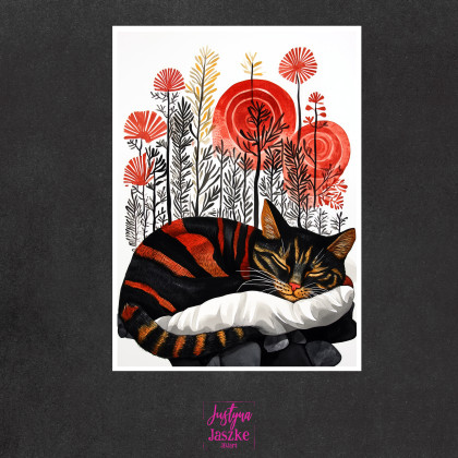 Justyna Jaszke - Grafika cyfrowa - Śpiący kot  - zestaw 9 grafik 15x21 cm foto #1