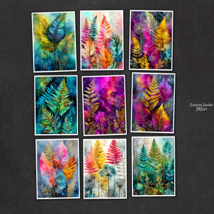Paprocie - zestaw 9 grafik 15x21 cm, Justyna Jaszke, Grafika cyfrowa