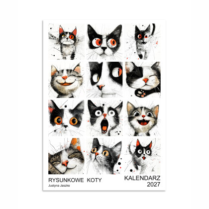 Kalendarz 2027 Rysunkowe Koty 15x21 cm, Justyna Jaszke, Grafika cyfrowa
