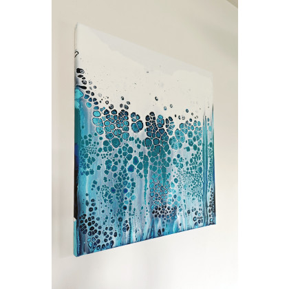 Joanna Bilska - obrazy akryl - Abstrakcja niebieska 55x60 cm ręcznie malowany foto #2