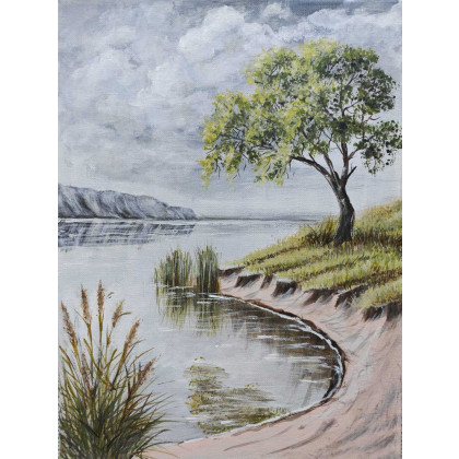 NASTROJOWY PEJZAŻ MALOWANY NA PŁÓTNIE - NOSTALGICZNA MELANCHOLIA 40x30cm (darmowa dostawa), Marzena Dymek, obrazy akryl