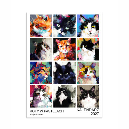 Kalendarz 2027 Koty w pastelach 15x21 cm, Justyna Jaszke, Grafika cyfrowa