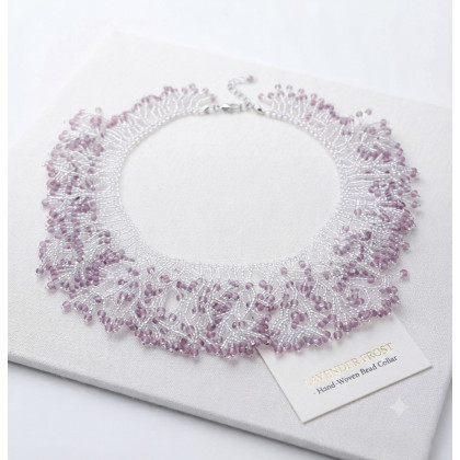 unikatart - korale,naszyjniki - Naszyjnik LAVENDER FROST - Hand-Woven Bead Collar foto #1