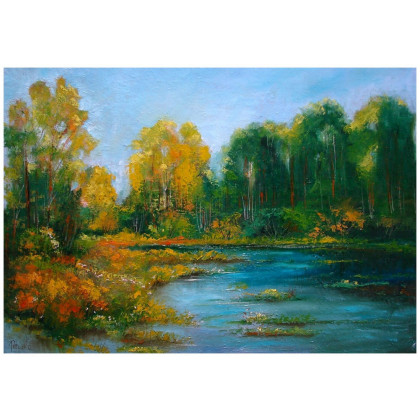 Początek jesieni obraz olejny 50cm-70cm, Grażyna Potocka, obrazy olejne