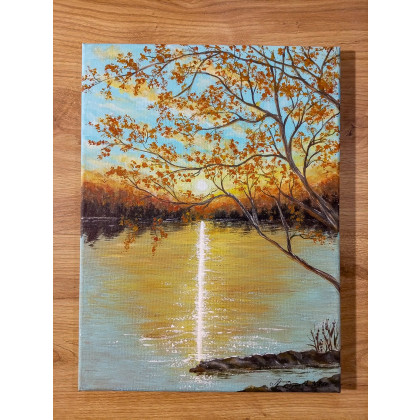 Marzena Dymek - obrazy akryl - NASTROJOWY PEJZAŻ MALOWANY NA PŁÓTNIE - ROMANTYCZNE REFLEKSY 40x30cm foto #1
