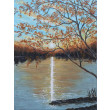 NASTROJOWY PEJZAŻ MALOWANY NA PŁÓTNIE - ROMANTYCZNE REFLEKSY 40x30cm