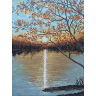 NASTROJOWY PEJZAŻ MALOWANY NA PŁÓTNIE - ROMANTYCZNE REFLEKSY 40X30CM