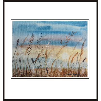 Oryginalna akwarela pt: Szepty słońca - Widok na łąkę - 18x24 cm, Beata Rudecka, obrazy akwarela